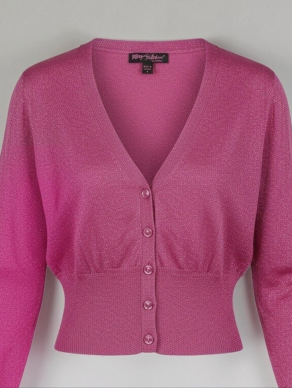 Vintage Betsey Johnson Metallic Fuchsia Pink Cardigan Y2K